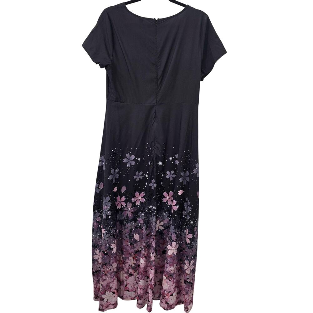 Made with Love Dress Medium Black Floral Maxi Short Sleeve Spring Summer - Picture 2 of 8